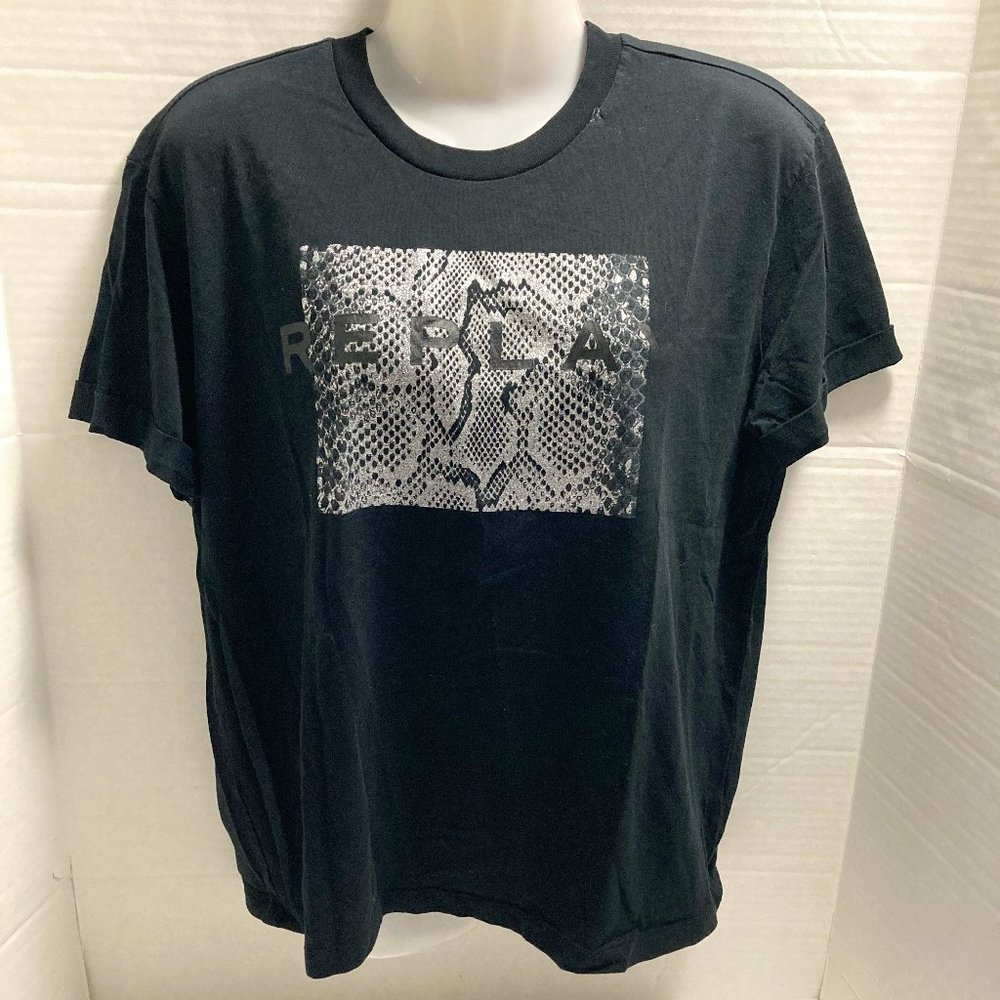 Replay Graphic T-Shirt Womens Short Sleeve Black Logo Animal Print No Size